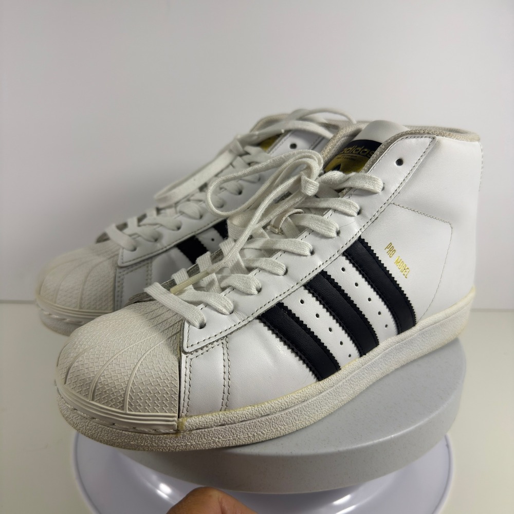 Adidas Pro Model Mid Sneakers Shell Toe Leather Men White Black Size 7 - Picture 3 of 15